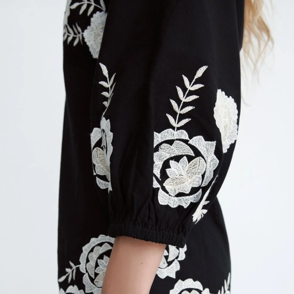 Zara EMBROIDERED LINEN BLEND JUMPSUIT - Picture 5 of 9